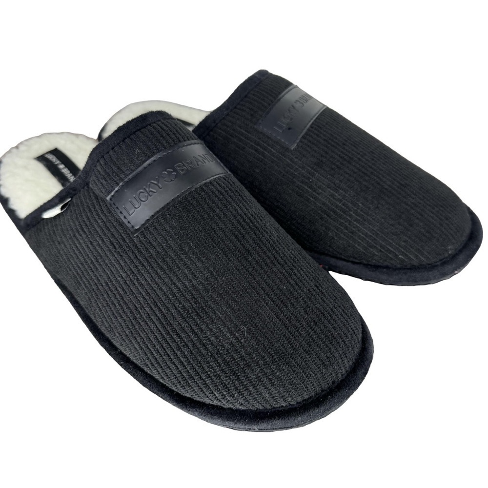 Lucky Brand Black Slippers Men’s Small 7 - 8 Corduroy & Sherpa Lined Slip ons